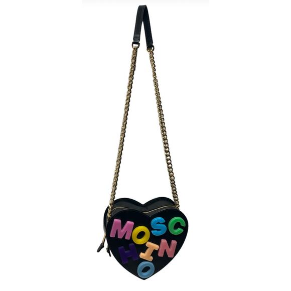 Moschino Heart Bag Leather Black Multicolored Crossbody Alphabet 90's Barbie - Picture 16 of 16
